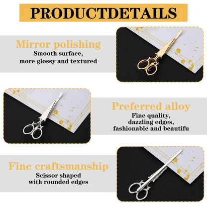 Hair Stylist Gifts 6 Scissor Hair Clips - Gold & Silver Metal Barrettes for Women, Hairdresser, Cosmetologist Graduation Gift