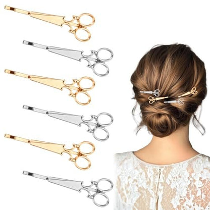 Hair Stylist Gifts 6 Scissor Hair Clips - Gold & Silver Metal Barrettes for Women, Hairdresser, Cosmetologist Graduation Gift