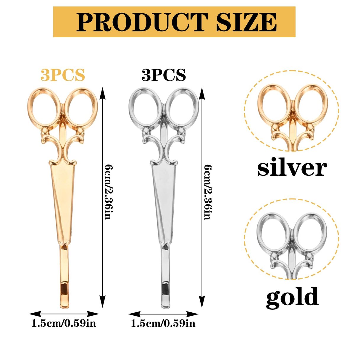 Hair Stylist Gifts 6 Scissor Hair Clips - Gold & Silver Metal Barrettes for Women, Hairdresser, Cosmetologist Graduation Gift - görsel 3