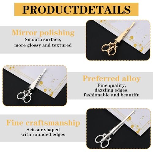 Hair Stylist Gifts 6 Scissor Hair Clips - Gold & Silver Metal Barrettes for Women, Hairdresser, Cosmetologist Graduation Gift - görsel 6
