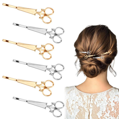Hair Stylist Gifts 6 Scissor Hair Clips - Gold & Silver Metal Barrettes for Women, Hairdresser, Cosmetologist Graduation Gift