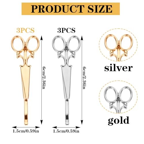 Hair Stylist Gifts 6 Scissor Hair Clips - Gold & Silver Metal Barrettes for Women, Hairdresser, Cosmetologist Graduation Gift - görsel 4