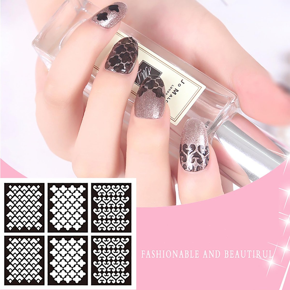 144-Piece Reusable Nail Stencils Set - 72 Unique Designs for DIY French Tip Guides & Manicure Decals at Home - görsel 5