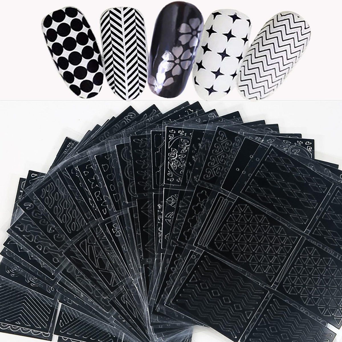 144-Piece Reusable Nail Stencils Set - 72 Unique Designs for DIY French Tip Guides & Manicure Decals at Home - görsel 1