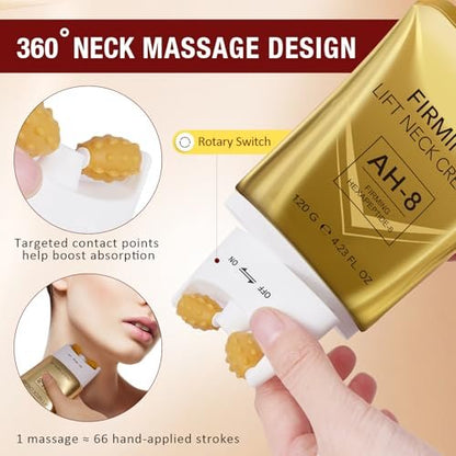 WLCTJIAYOU AH-8 Firming Neck Cream with Roller - Anti-Aging Moisturizer for Neck & Chest - Lifts, Tightens, Deeply Hydrates, Reduces Fine Lines & Wrinkles - For Crepey, Sagging Skin - 4.23 fl.oz