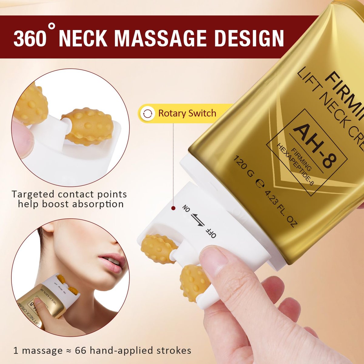 WLCTJIAYOU AH-8 Firming Neck Cream with Roller - Anti-Aging Moisturizer for Neck & Chest - Lifts, Tightens, Deeply Hydrates, Reduces Fine Lines & Wrinkles - For Crepey, Sagging Skin - 4.23 fl.oz - görsel 7