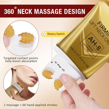 WLCTJIAYOU AH-8 Firming Neck Cream with Roller - Anti-Aging Moisturizer for Neck & Chest - Lifts, Tightens, Deeply Hydrates, Reduces Fine Lines & Wrinkles - For Crepey, Sagging Skin - 4.23 fl.oz