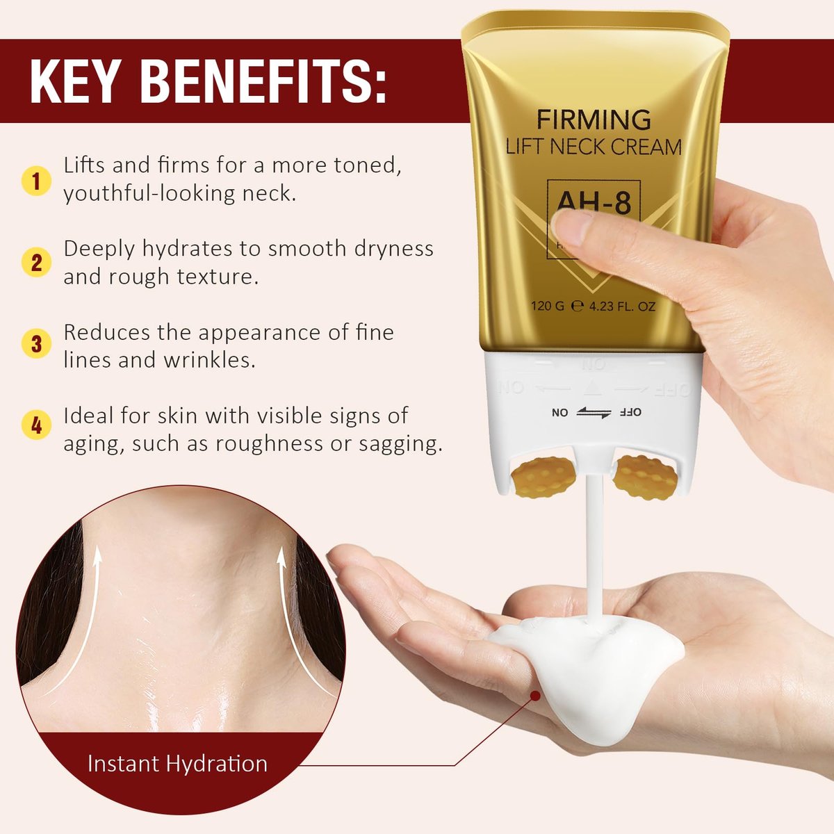 WLCTJIAYOU AH-8 Firming Neck Cream with Roller - Anti-Aging Moisturizer for Neck & Chest - Lifts, Tightens, Deeply Hydrates, Reduces Fine Lines & Wrinkles - For Crepey, Sagging Skin - 4.23 fl.oz - görsel 17