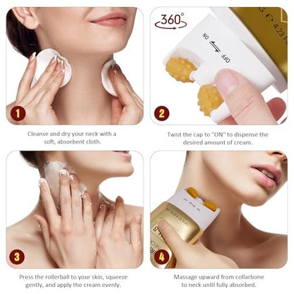 WLCTJIAYOU AH-8 Firming Neck Cream with Roller - Anti-Aging Moisturizer for Neck & Chest - Lifts, Tightens, Deeply Hydrates, Reduces Fine Lines & Wrinkles - For Crepey, Sagging Skin - 4.23 fl.oz