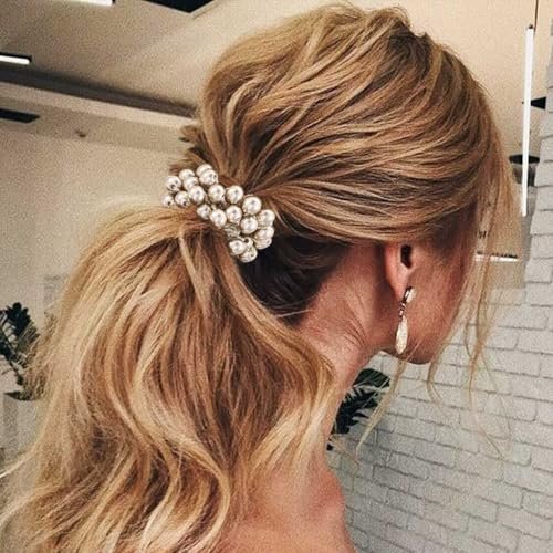 CAKURE Pearl Scrunchies Beaded Hair Ties Decorative Ponytail Holder Pearl Hair Accessories for Women and Girls (Pack of 3) - görsel 6
