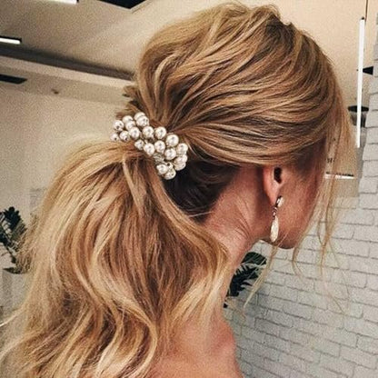CAKURE Pearl Scrunchies Beaded Hair Ties Decorative Ponytail Holder Pearl Hair Accessories for Women and Girls (Pack of 3)