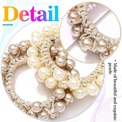 CAKURE Pearl Scrunchies Beaded Hair Ties Decorative Ponytail Holder Pearl Hair Accessories for Women and Girls (Pack of 3)