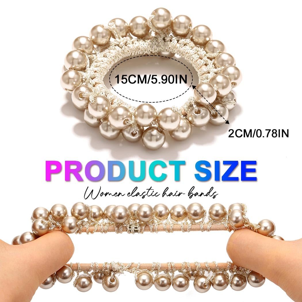 CAKURE Pearl Scrunchies Beaded Hair Ties Decorative Ponytail Holder Pearl Hair Accessories for Women and Girls (Pack of 3) - görsel 11