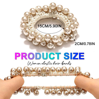 CAKURE Pearl Scrunchies Beaded Hair Ties Decorative Ponytail Holder Pearl Hair Accessories for Women and Girls (Pack of 3)
