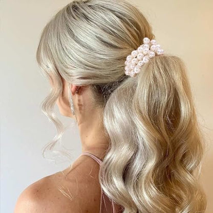 CAKURE Pearl Scrunchies Beaded Hair Ties Decorative Ponytail Holder Pearl Hair Accessories for Women and Girls (Pack of 3)