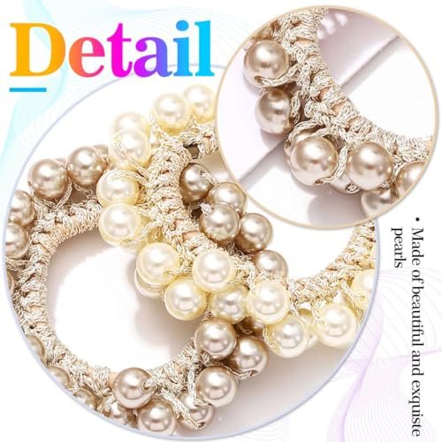 CAKURE Pearl Scrunchies Beaded Hair Ties Decorative Ponytail Holder Pearl Hair Accessories for Women and Girls (Pack of 3) - görsel 8