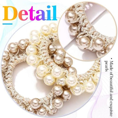 CAKURE Pearl Scrunchies Beaded Hair Ties Decorative Ponytail Holder Pearl Hair Accessories for Women and Girls (Pack of 3)