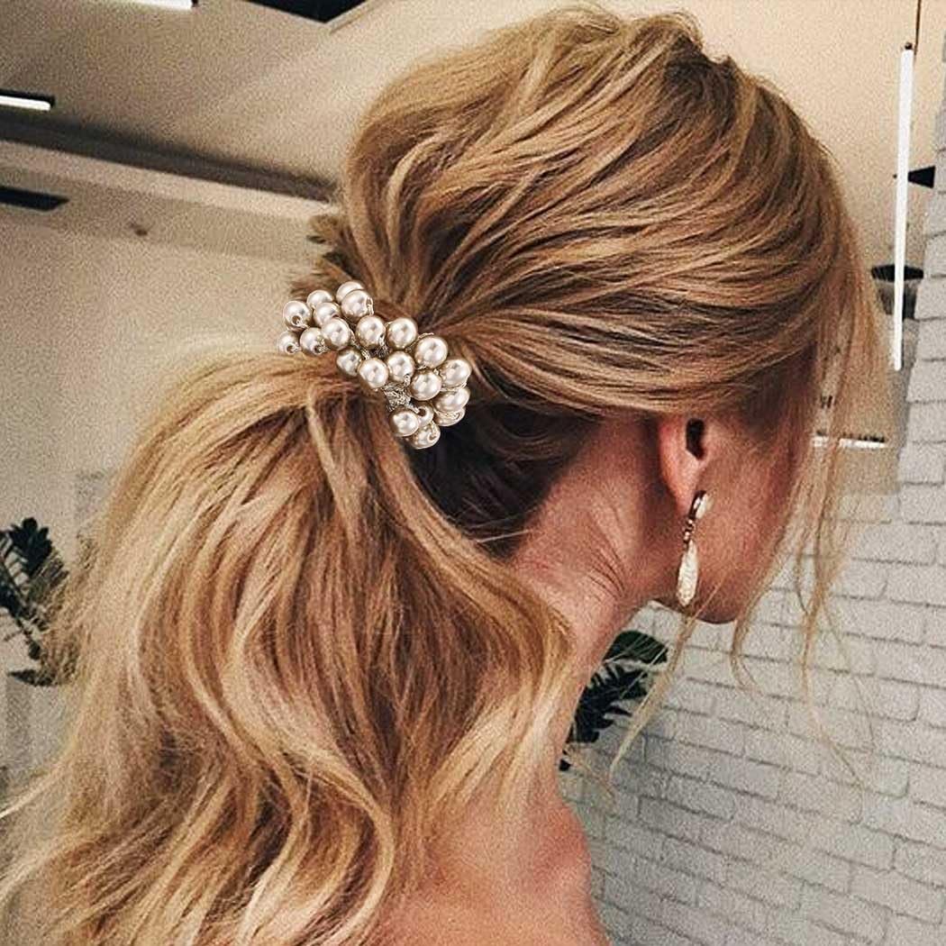 CAKURE Pearl Scrunchies Beaded Hair Ties Decorative Ponytail Holder Pearl Hair Accessories for Women and Girls (Pack of 3) - görsel 5