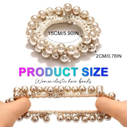CAKURE Pearl Scrunchies Beaded Hair Ties Decorative Ponytail Holder Pearl Hair Accessories for Women and Girls (Pack of 3) - görsel 12