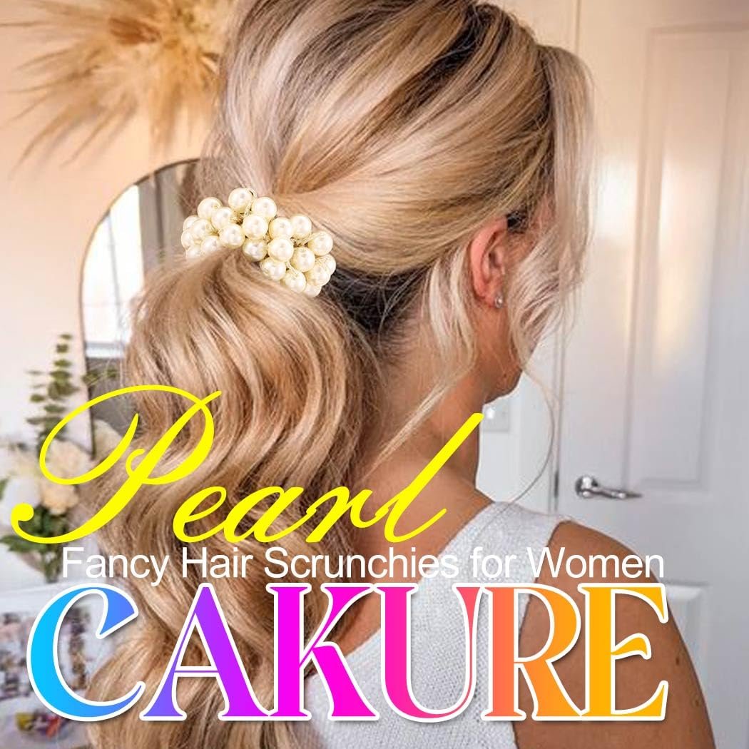 CAKURE Pearl Scrunchies Beaded Hair Ties Decorative Ponytail Holder Pearl Hair Accessories for Women and Girls (Pack of 3) - görsel 13