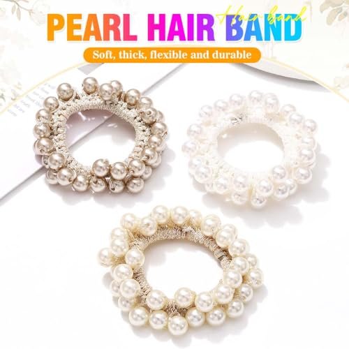 CAKURE Pearl Scrunchies Beaded Hair Ties Decorative Ponytail Holder Pearl Hair Accessories for Women and Girls (Pack of 3) - görsel 4