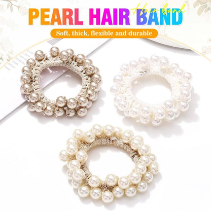 CAKURE Pearl Scrunchies Beaded Hair Ties Decorative Ponytail Holder Pearl Hair Accessories for Women and Girls (Pack of 3)