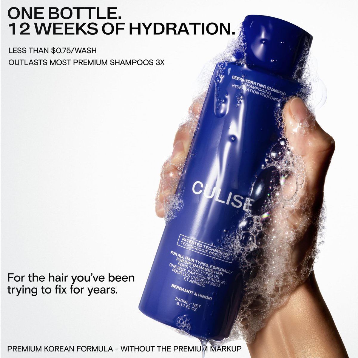 CULISE Korean Hydrating Shampoo for Dry Damaged Color Treated Hair - Moisturizing Shampoo with Rice Water, Probiotics, Argan Oil, Hyaluronic Acid - Sulfate Free, Color Safe for Curly, Wavy Hair & Sensitive Scalp Avelisse