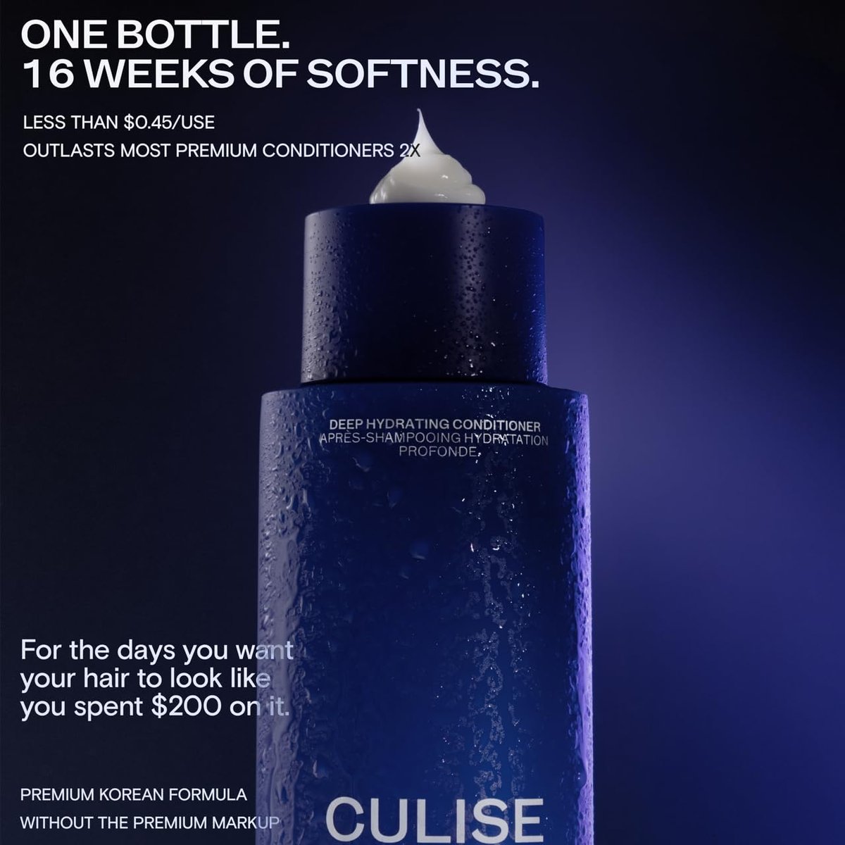 CULISE Korean Hydrating Conditioner for Dry, Damaged, Color-Treated Hair – Rice Ferment, Hyaluronic Acid, Shea Butter, Sulfate-Free, Color Safe, 8.11 Fl Oz Avelisse