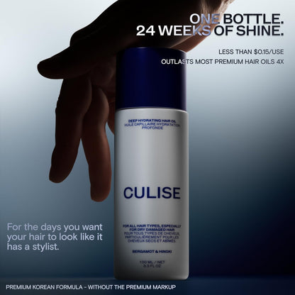 CULISE Korean Hair Oil for Dry Damaged Frizzy Hair - Anti Frizz Heat Protectant, Gloss Serum with Sea Buckthorn & Grapeseed Oil, Split Ends Repair, Color Safe - 3.3 Fl Oz Avelisse