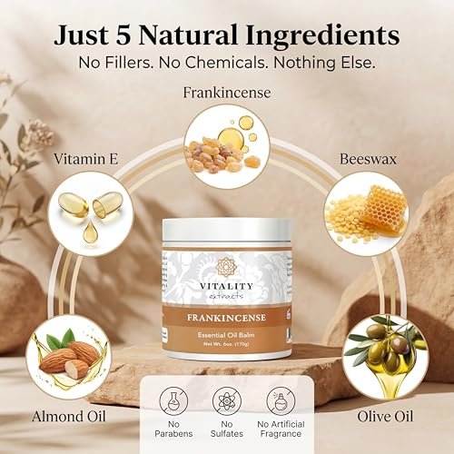 Vitality Extracts Frankincense Balm - 6oz, Boswellia Serrata, Beeswax, Olive Oil, Moisturizer for Dry, Cracked Skin, All Skin Types Avelisse