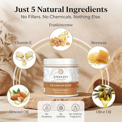 Vitality Extracts Frankincense Balm - 6oz, Boswellia Serrata, Beeswax, Olive Oil, Moisturizer for Dry, Cracked Skin, All Skin Types Avelisse