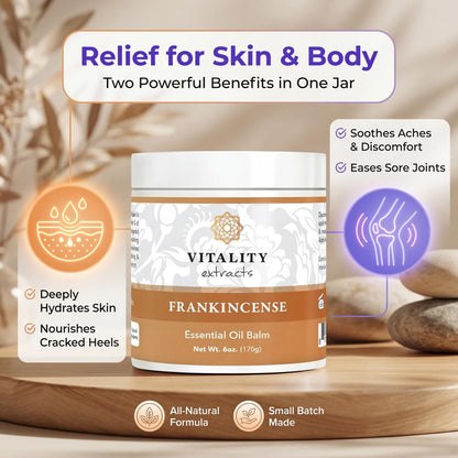 Vitality Extracts Frankincense Balm - 6oz, Boswellia Serrata, Beeswax, Olive Oil, Moisturizer for Dry, Cracked Skin, All Skin Types Avelisse
