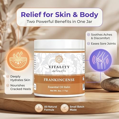 Vitality Extracts Frankincense Balm - 6oz, Boswellia Serrata, Beeswax, Olive Oil, Moisturizer for Dry, Cracked Skin, All Skin Types Avelisse