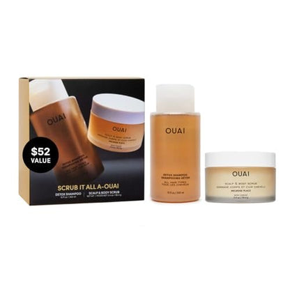 OUAI Hair Care Set: Clarifying Shampoo & Exfoliating Scalp Scrub - Deep Cleansing & Balancing Hair Care Kit with Detox Shampoo & Travel Size Sugar Scrub (2 Count) Avelisse