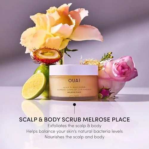 OUAI Scalp & Body Scrub Travel Size, Melrose Place - Exfoliating Body Scrub with Sugar & Coconut Oil Blend for Smooth, Moisturized Skin - Gentle for Removing Product Build Up (3.4 Oz) Avelisse