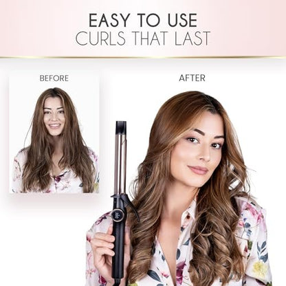 ELLA BELLA® Slimline Curling Iron 1 Inch - Professional Titanium Curling Wand for Long-Lasting Curls, Dual Voltage Avelisse