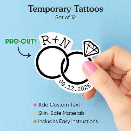Personalized Wedding Rings Temporary Tattoos - Custom Couple's Initials & Wedding Date - Set of 12 - Big Dot of Happiness