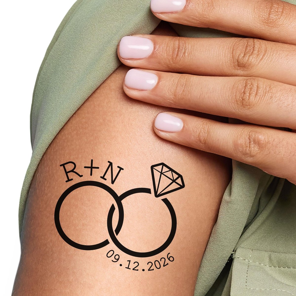 Personalized Wedding Rings Temporary Tattoos - Custom Couple's Initials & Wedding Date - Set of 12 - Big Dot of Happiness - görsel 1