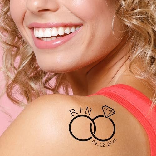 Personalized Wedding Rings Temporary Tattoos - Custom Couple's Initials & Wedding Date - Set of 12 - Big Dot of Happiness - görsel 12
