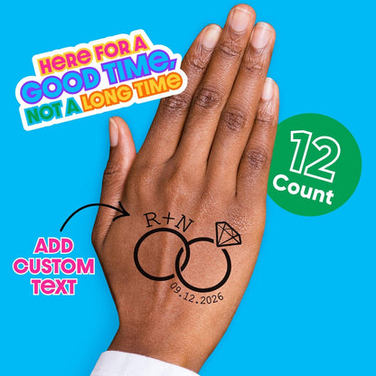 Personalized Wedding Rings Temporary Tattoos - Custom Couple's Initials & Wedding Date - Set of 12 - Big Dot of Happiness