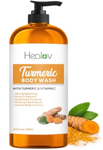 Ganskin Turmeric Body Wash – Brightening Soap for Dark Spots & Hyperpigmentation, Exfoliating Face and Body Wash for Acne, Scars, Natural Bath Liquid Soap Avelisse