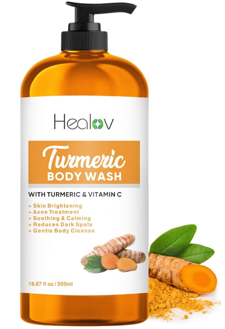 Ganskin Turmeric Body Wash – Brightening Soap for Dark Spots & Hyperpigmentation, Exfoliating Face and Body Wash for Acne, Scars, Natural Bath Liquid Soap Avelisse