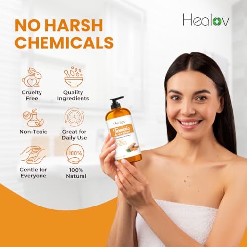 Ganskin Turmeric Body Wash – Brightening Soap for Dark Spots & Hyperpigmentation, Exfoliating Face and Body Wash for Acne, Scars, Natural Bath Liquid Soap Avelisse