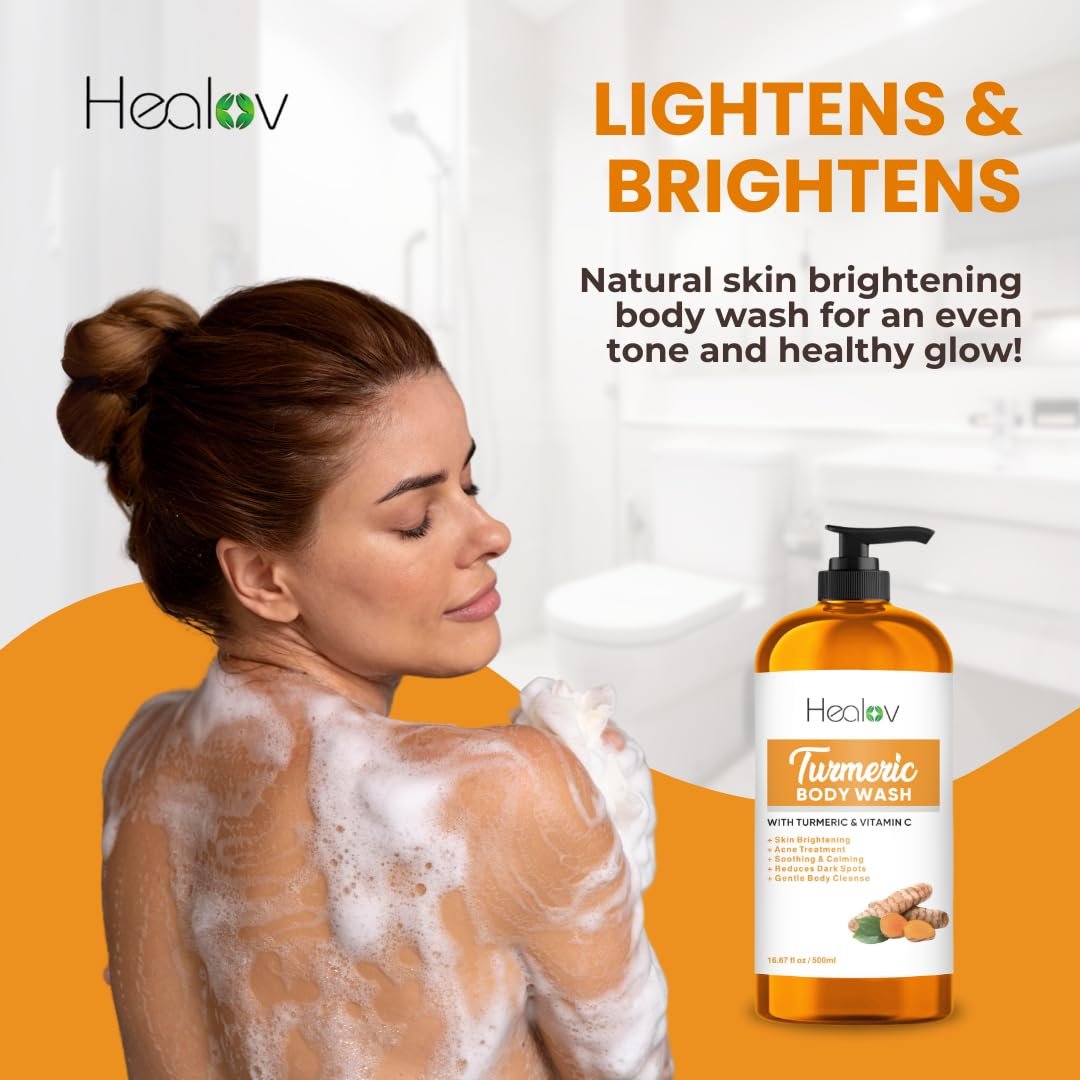 Ganskin Turmeric Body Wash – Brightening Soap for Dark Spots & Hyperpigmentation, Exfoliating Face and Body Wash for Acne, Scars, Natural Bath Liquid Soap Avelisse