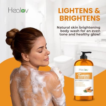 Ganskin Turmeric Body Wash – Brightening Soap for Dark Spots & Hyperpigmentation, Exfoliating Face and Body Wash for Acne, Scars, Natural Bath Liquid Soap Avelisse