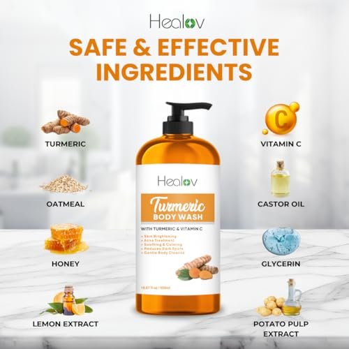 Ganskin Turmeric Body Wash – Brightening Soap for Dark Spots & Hyperpigmentation, Exfoliating Face and Body Wash for Acne, Scars, Natural Bath Liquid Soap Avelisse