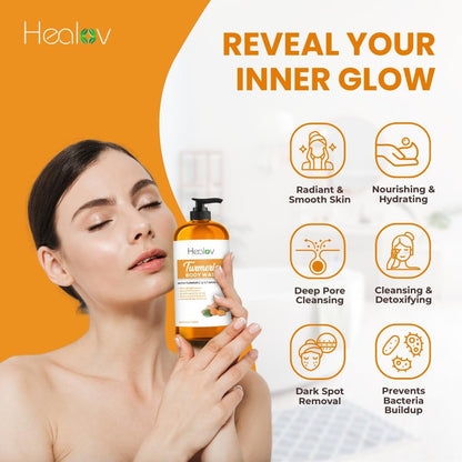 Ganskin Turmeric Body Wash – Brightening Soap for Dark Spots & Hyperpigmentation, Exfoliating Face and Body Wash for Acne, Scars, Natural Bath Liquid Soap Avelisse