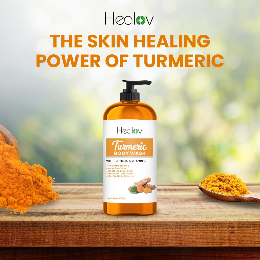 Ganskin Turmeric Body Wash – Brightening Soap for Dark Spots & Hyperpigmentation, Exfoliating Face and Body Wash for Acne, Scars, Natural Bath Liquid Soap Avelisse