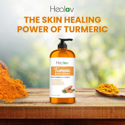Ganskin Turmeric Body Wash – Brightening Soap for Dark Spots & Hyperpigmentation, Exfoliating Face and Body Wash for Acne, Scars, Natural Bath Liquid Soap Avelisse