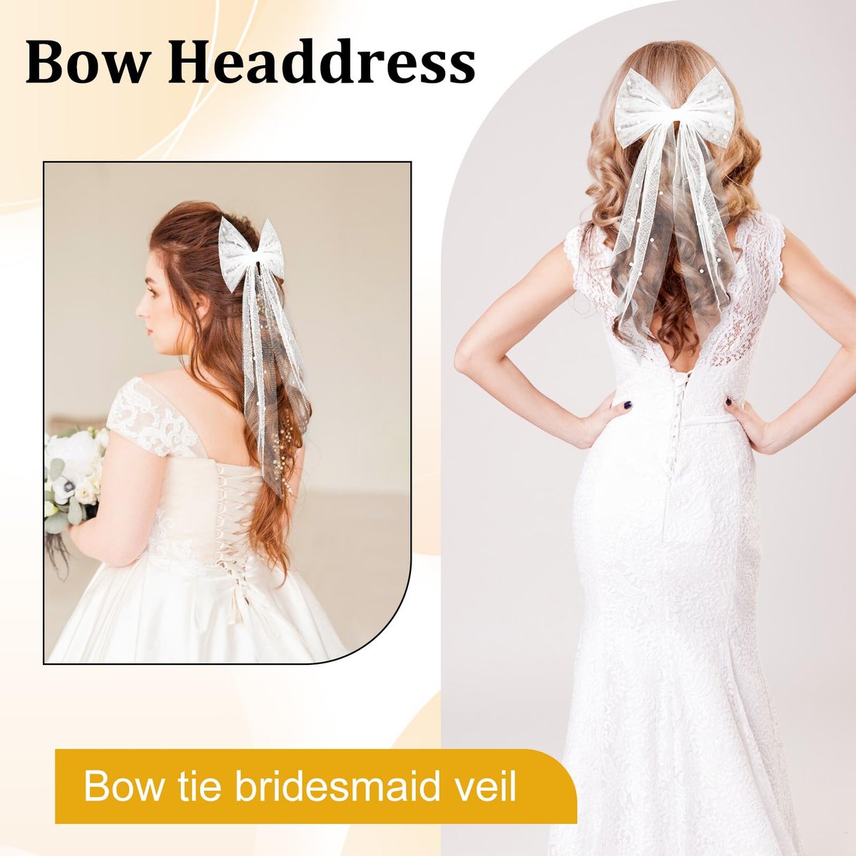 Elegant White Hair Bow with Short Veil for Brides – Large Pearl Bow Hair Pin with Barrette - görsel 7